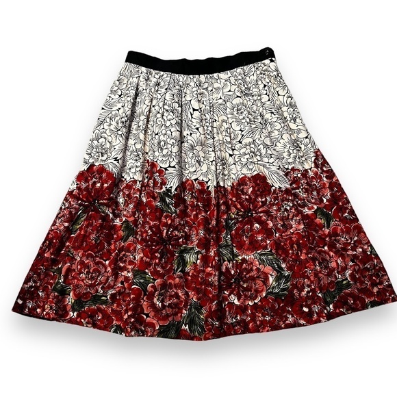 Anthro Edme & Esyllte A-Line Skirt Floral Print Pockets Size 4 Red Black ivory - Picture 1 of 9